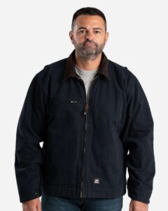 Berne Apparel J374 Men’s Highland Washed Gasoline Jacket – Midnight (on model)