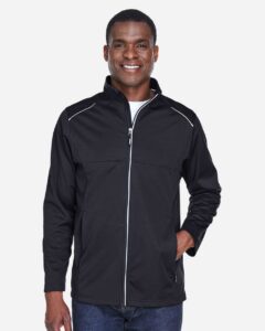 CORE365 CE708T Men’s Tall Techno Lite Three-Layer Knit Tech-Shell – Black (on model)