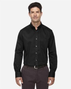 CORE365 88193T Men’s Tall Operate Twill Dress Shirt – Black (on model)