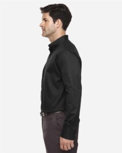 CORE365 88193T Men’s Tall Operate Twill Dress Shirt – Black (on model side)