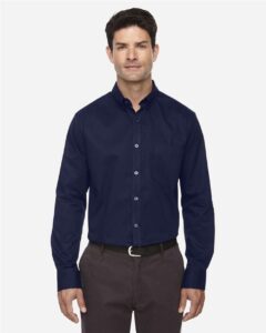 CORE365 88193T Men’s Tall Operate Twill Dress Shirt – Classic Navy (on model)