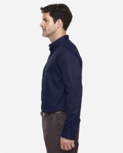 CORE365 88193T Men’s Tall Operate Twill Dress Shirt – Classic Navy (on model side)