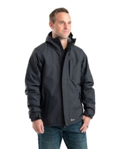 Berne Apparel RJ27 Men’s Coastline Waterproof Storm Jacket – Black (on model side)