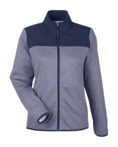 CORE365 CE74W Women’s Venture Heathered Stripe Hybrid Jacket – Classic Navy/ White