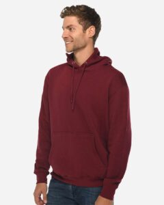 Lane Seven LS14001 Unisex Premium Hoodie Sweatshirt – Burgundy (on model side)