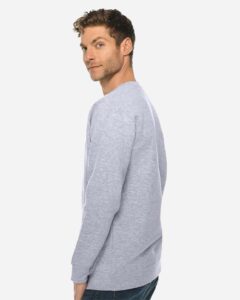 Lane Seven LS14004 Unisex Premium Crewneck Sweatshirt – Heather Grey (on model side)