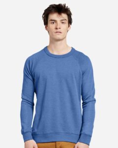 Lane Seven LS13004 Unisex French Terry Crewneck Sweatshirt – Royal Heather (on model)