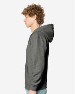 Lane Seven LS14003 Unisex Premium Full-Zip Hoodie Sweatshirt – Charcoal Heather (on model side)