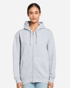 Lane Seven LS14003 Unisex Premium Full-Zip Hoodie Sweatshirt – Heather Grey (on model)