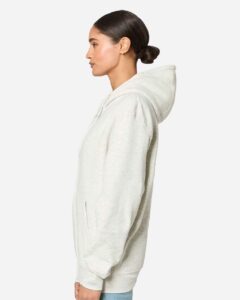 Lane Seven LS14003 Unisex Premium Full-Zip Hoodie Sweatshirt – Oatmeal Heather (on model side)