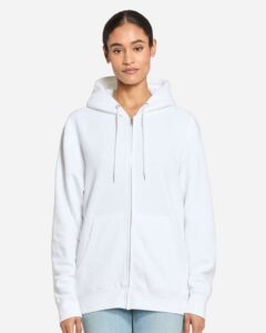 Lane Seven LS14003 Unisex Premium Full-Zip Hoodie Sweatshirt – White (on model)