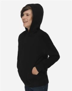 Lane Seven LS1401Y Youth Premium Hoodie Sweatshirt – Black (on model side)