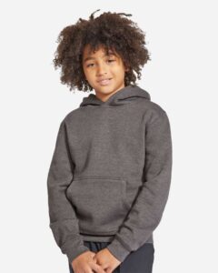 Lane Seven LS1401Y Youth Premium Hoodie Sweatshirt – Charcoal Heather (on model)