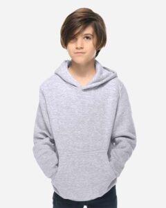 Lane Seven LS1401Y Youth Premium Hoodie Sweatshirt – Heather Grey (on model)
