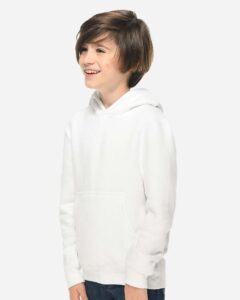 Lane Seven LS1401Y Youth Premium Hoodie Sweatshirt – White (on model side)