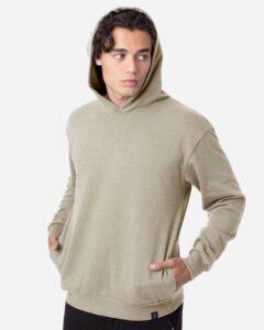 econscious EC5300 Unisex Reclaimist Fiber Hooded Sweatshirt – Pumice (on model side)