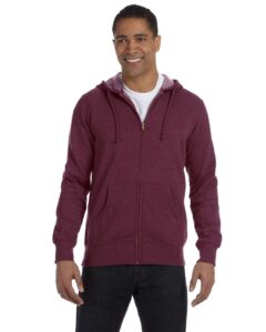 econscious EC5680 Unisex Heathered Full-Zip Hooded Sweatshirt – Berry (on model)