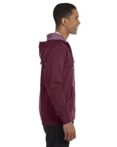 econscious EC5680 Unisex Heathered Full-Zip Hooded Sweatshirt – Berry (on model side)