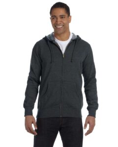 econscious EC5680 Unisex Heathered Full-Zip Hooded Sweatshirt – Charcoal (on model)