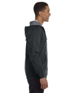 econscious EC5680 Unisex Heathered Full-Zip Hooded Sweatshirt – Charcoal (on model side)