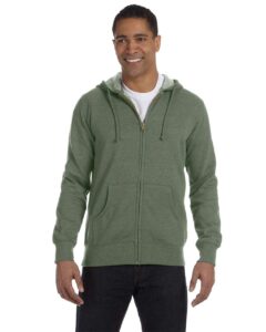 econscious EC5680 Unisex Heathered Full-Zip Hooded Sweatshirt – Military Green (on model)