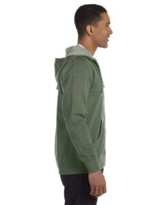 econscious EC5680 Unisex Heathered Full-Zip Hooded Sweatshirt – Military Green (on model side)