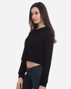 Lane Seven LS12000 Women’s Cropped Hoodie Sweatshirt – Black (on model side)