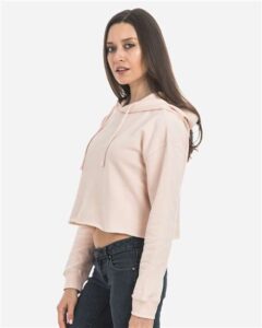 Lane Seven LS12000 Women’s Cropped Hoodie Sweatshirt – Pale Pink (on model side)