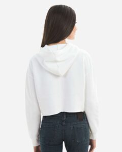 Lane Seven LS12000 Women’s Cropped Hoodie Sweatshirt – White (on model back)