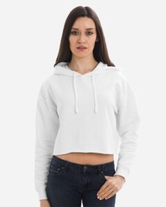 Lane Seven LS12000 Women’s Cropped Hoodie Sweatshirt – White (on model)