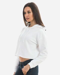 Lane Seven LS12000 Women’s Cropped Hoodie Sweatshirt – White (on model side)
