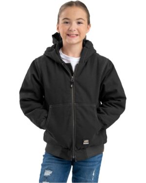 Berne Apparel BHJ61 Youth Highland Softstone Duck Hooded Jacket – Black (on model)