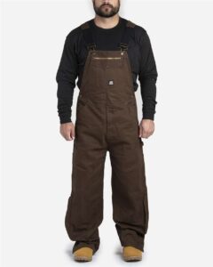 Berne Apparel B1068 Men’s Acre Unlined Washed Bib Overall – Bark_40 (on model)