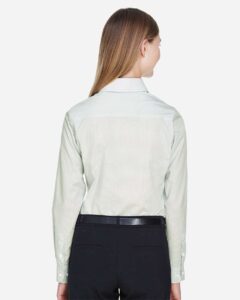 Devon & Jones DG510W Women’s Crown Collection® Micro Tattersall Woven Dress Shirt – White/ Forest/ Lime (on model back)