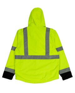 Berne Apparel HVJS206 Men’s Hi-Vis Class 3 Hooded Soft Shell Jacket – Yellow (back)