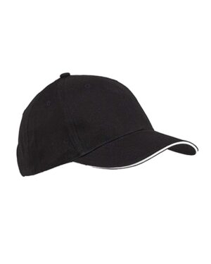 Big Accessories BX004 Brushed Twill Sandwich Cap – Black/ White