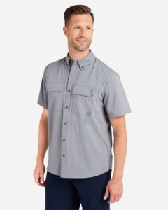 HUK H150183 Men’s Creekbed Short Sleeve Shirt – Night Owl (on model side)
