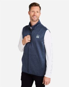 HUK H130099 Men’s Coldfront+ Vest – Naval Academy Heather (on model side)