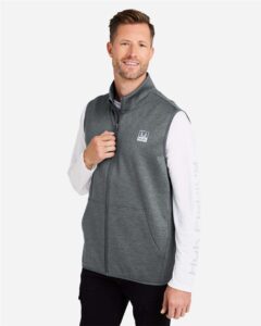 HUK H130099 Men’s Coldfront+ Vest – Volcanic Ash Heather (on model side)
