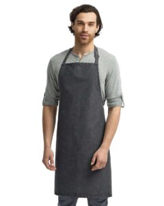 Artisan Collection by Reprime RP150 Recycled Bib Apron – Black Denim (on model)