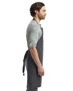 Artisan Collection by Reprime RP150 Recycled Bib Apron – Black Denim (on model side)