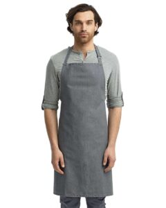 Artisan Collection by Reprime RP150 Recycled Bib Apron – Grey Denim (on model)