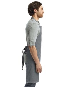 Artisan Collection by Reprime RP150 Recycled Bib Apron – Grey Denim (on model side)