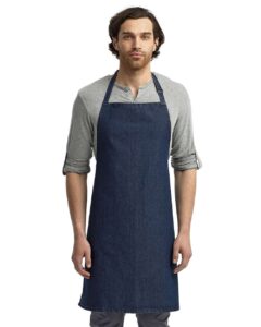 Artisan Collection by Reprime RP150 Recycled Bib Apron – Indigo Denim (on model)