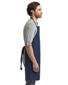 Artisan Collection by Reprime RP150 Recycled Bib Apron – Indigo Denim (on model side)