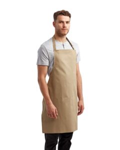 Artisan Collection by Reprime RP150 Recycled Bib Apron – Khaki (on model side)