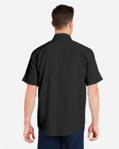 HUK H150171 Men’s Tide Point Short Sleeve Shirt – Black (on model back)