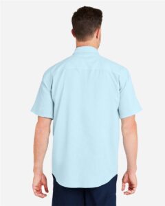 HUK H150171 Men’s Tide Point Short Sleeve Shirt – Crystal Blue (on model back)
