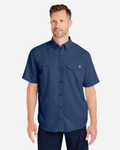HUK H150171 Men’s Tide Point Short Sleeve Shirt – Naval Academy (on model)