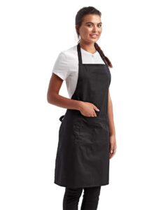 Artisan Collection by Reprime RP154 Recycled Pocket Bib Apron – Black (on model side)
